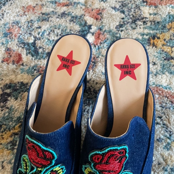 Anna Sui x INC International Concepts Floral Beaded Denim Jean Maddiee Mule Heel - Picture 4 of 8
